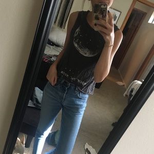 Under the Moon distressed muscle tank